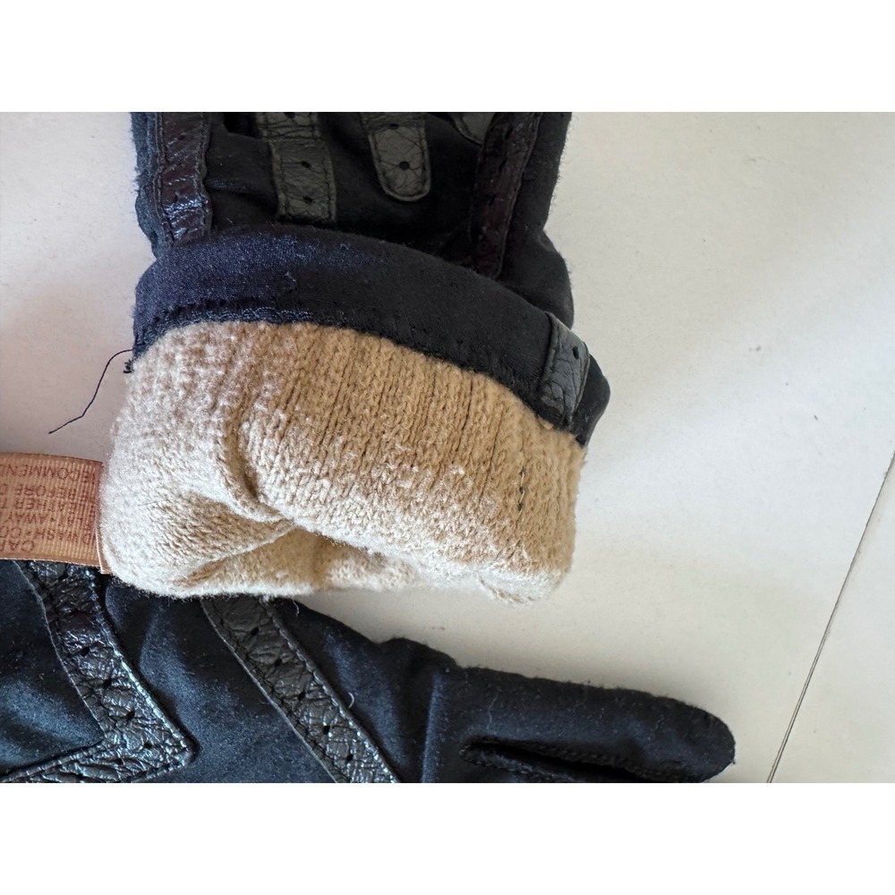 Isotoner Warm-ups by Aris Black Spandex Leather Trim Fleece Lined Driving Gloves - Picture 4 of 7